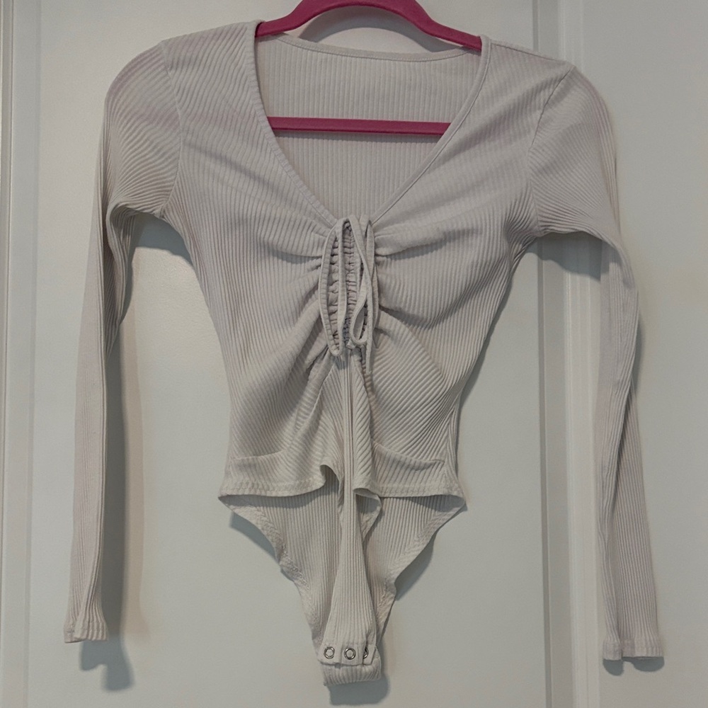 Women's Ribbed Long Sleeve Bodysuit - white